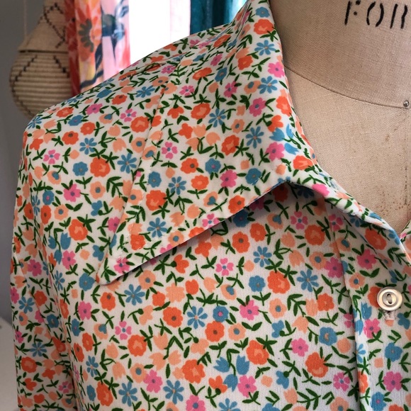 VTG Plus Size Floral 70s Blouse - Picture 4 of 7